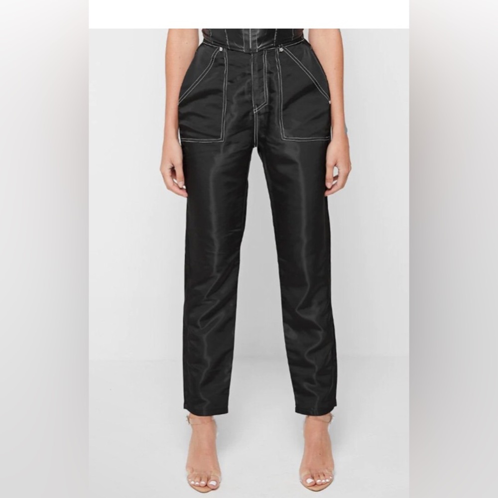 High shine contrast stitch trousers black new unworn US8